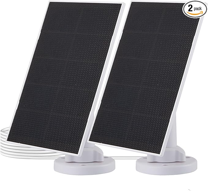 4W Solar Panels for Smart Security Camera, 2-Pack Solar Panels with Micro USB & USB-C Port for DC 5V Outdoor Rechargeable Battery Camera, IP65 Waterproof, 360° Adjustable Security Mount, White