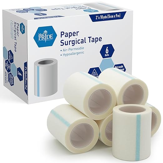 MED PRIDE Hypoallergenic Latex Free Paper Medical Tape 2in X 10yds Breathable for Sensitive Skin Wound Dressing Tape (6 Count (Pack of 1) White)