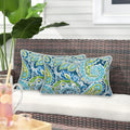 Magpie Fabrics Pack of 2 Outdoor Lumbar Pillow Case Covers 12"x20", Waterproof Rectangular Throw Pillowcase Shell Decorative Sham for Patio Garden Couch - Paisley Lapis Green