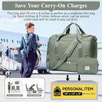 Travel Duffel Bag for Women, Carry-on Overnight Weekender Bags with Wet Pocket & Toiletry Bag, For Spirit Airlines 18x14x8 Personal Item Bag,3 Pcs Set,Small,Olive Green