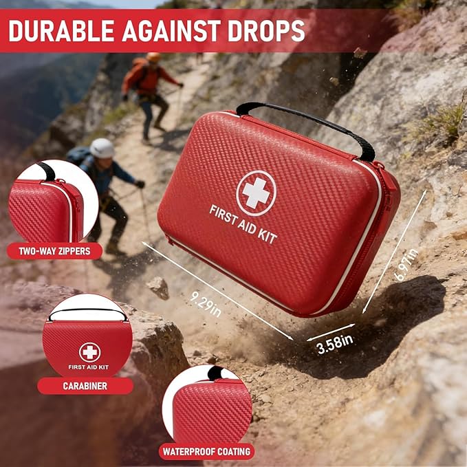 First Aid Kit - Smart Compartments Medical Kit with EVA Hard Shell, Large Capacity for Various Emergency Supplies, Emergency Kit for Home, Car, Travel, Businesses, Camping, Hiking, Outdoor Emergencies