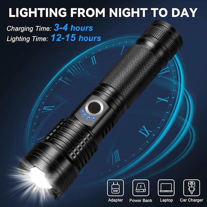 Rechargeable Flashlights High Lumens 3 Packs, 99,000 Lumens Super Bright LED Flashlight with 5 Modes & Waterproof, Powerful Handheld Flash Light for Home Camping