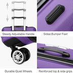 Kono 4 Piece Luggage Sets Expandable(only 28") Lightweight with Spinner Wheels TSA Lock Hardside Travel Rolling Suitcases 20in 24in 28in Carry on and 12in Mini Cosmetic Case Purple