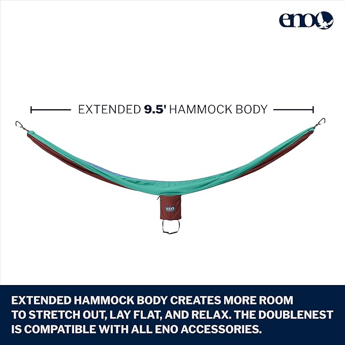 ENO DoubleNest Hammock - Lightweight, Portable, 1 to 2 Person Hammock - for Camping, Hiking, Backpacking, Travel, a Festival, or The Beach - Seaglass/Merlot/Denim