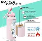 32 OZ Water Bottles with Straw, Storage Carrier Bag, Paracord Handle & Chug Lid, BPA-free Vacuum Insulated Water Bottle 32oz, Keep Cold 48Hrs & Hot 24Hrs, Stainless Steel Hydro Sports Office Travel