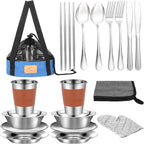 Camping Mess Kit - 1 to 2 persons Camping Dishes includes Cups, Bowls, Knives, Forks, Spoons, Camping Dinnerware Set Camping Cooking Utensils Accessories Plates Dinnerware Set