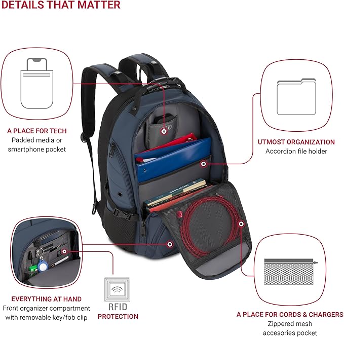 SwissGear 1900 Scansmart TSA 17 Laptop Backpack, Blueberry, 19-Inch