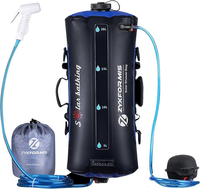 Camping Shower Bag, 5 Gal/20L TPU Material Portable Shower Bag with Foot Pump and Press-Type Shower Nozzle for Camping Beach Swimming Outdoor Traveling Hiking