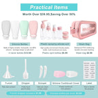 18 Pcs Travel Bottles for Toiletries Gym TSA Approved, Leak Proof with Bandage Silicone Squeezable 3oz for Toner Shampoo Conditioner Lotion Body Wash with Toothbrush Cover Tag and Wash Bag