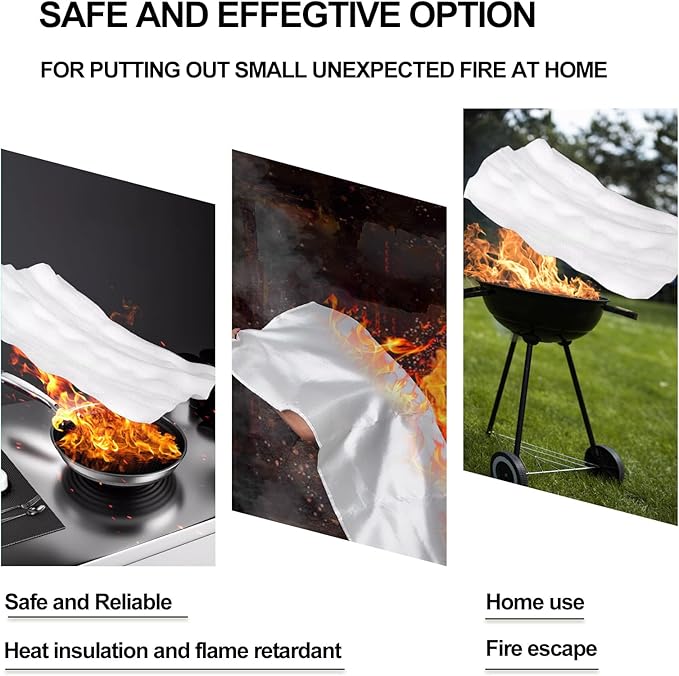 Home Emergency Fire Blankets 59“ x 59” Fiberglass Fire Blankets Essential Emergency Fire Blankets for Home and Kitchen 2 Packs