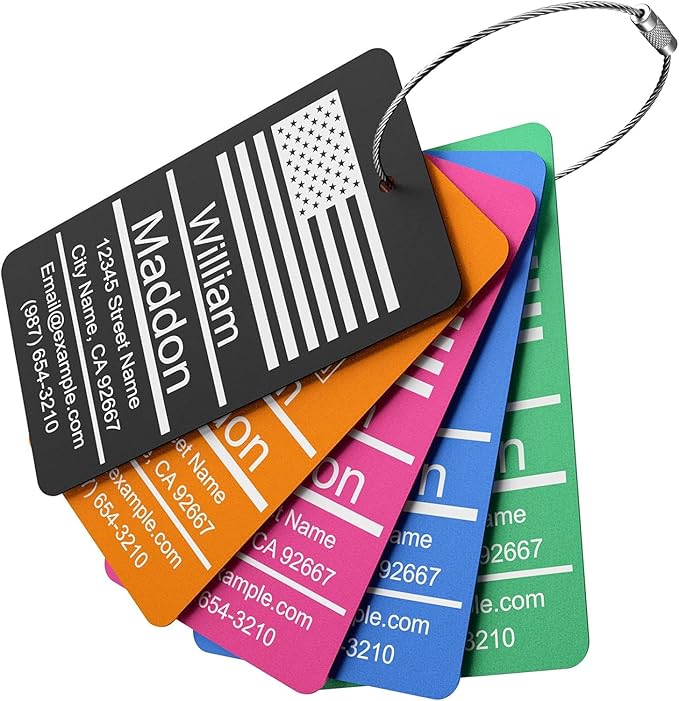 Luggage Tags for Suitcase - Green Personalized Engraved Metal Tag for Cruise Travel - Custom Name Tags Suitable for Bags and Backpacks