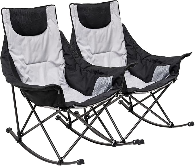 SUNNYFEEL Rocking Camping Chair, Luxury Padded Recliner, Oversized Folding Lawn Chair with Pocket, Heavy Duty for Outdoor/Picnic/Lounge/Patio, Portable Camp Rocker Chairs with Carry Bag
