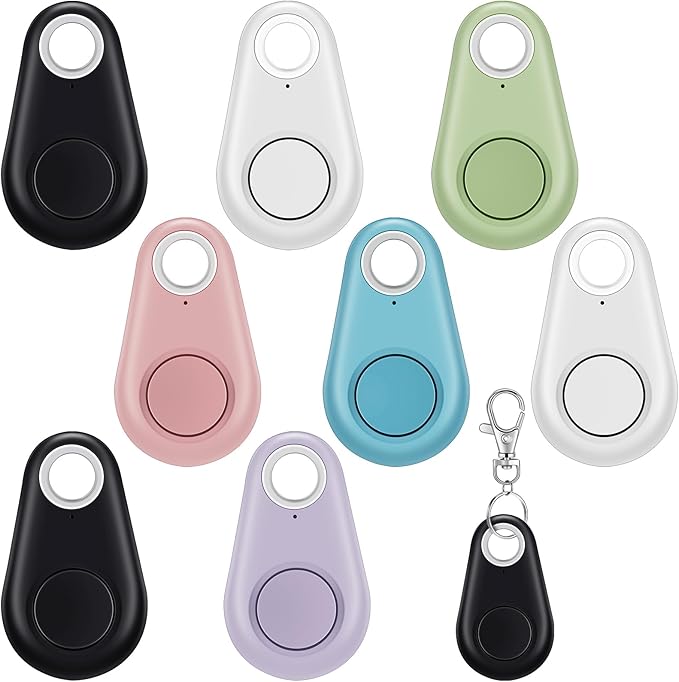 Flutesan 8 Packs Portable GPS Tracking Mobile Tracking Anti Loss Smart Device Key Finder Locator GPS Tracker Device for Pets Dog Cat Wallet Keychain Luggage, Alarm Reminder(Black, White, Colorful)