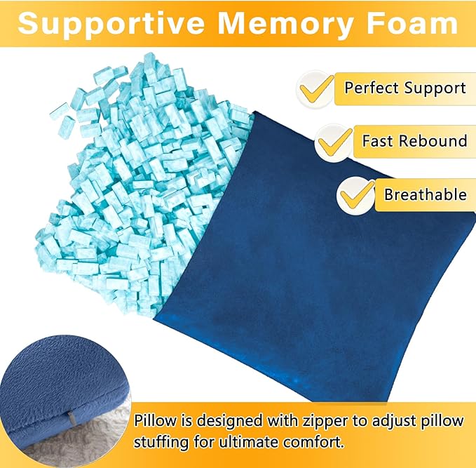 2 Pack Small Pillow, Memory Foam Mini Pillow 11 X 7 Inches for Travel, Sleeping, Nap and Neck, Knee, Lumbar Support, Tiny Pillow Cushion for Pet, Dogs (Blue)