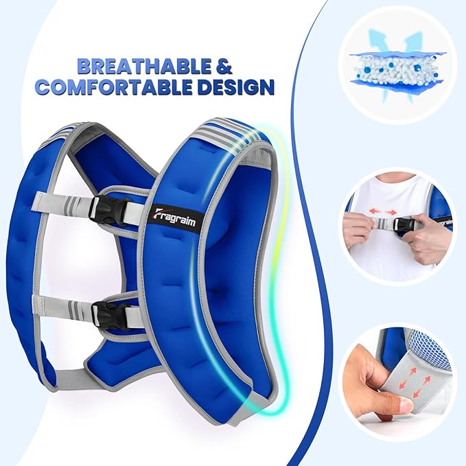 Fragraim Weighted Vest for Women Men - 8lb/10lb/12lb/16lb/22lb/25lb/30lb Weight Vest with Reflective Stripe, Detachable Phone Pouch, Ideal for Walking, Strength Training, Running, Workout, Cardio