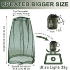 Benvo Mosquito Head Net Mesh, Face Neck Fly Netting Hood from Bugs Gnats Noseeums Screen Net for Any Outdoor Lover- with Carry Bags Fits Most Sizes of Hats Caps (2pcs, Olive, Updated Big Net)