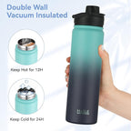 HASLE OUTFITTERS Insulated Water Bottle 22 oz Double Wall Stainless Steel Water Bottle Wide Mouth with Straw Lid & Spout Lid Keeps Cold or Hot(Green Blue Gradient,1)