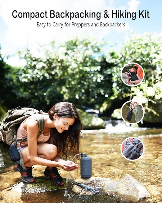 Water Filter Camping – Electric Portable Water Purifier Survival, 0.01 Micron, 6-Stage Water Filtration System Survival with Emergency Lighting for Hiking, Backpacking, Travel – BK-2000