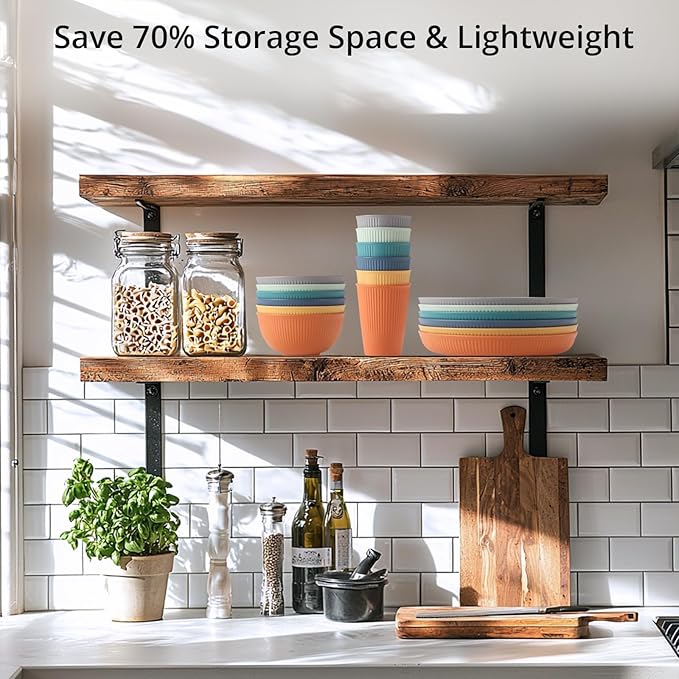 Plastic Plates and Bowls Sets, 18pcs Unbreakable Camping Dinner Set for 6, Reusable, Microwave & Dishwasher Safe Dinner Set, for Kitchen Outdoor Travel Camping Picnic Party