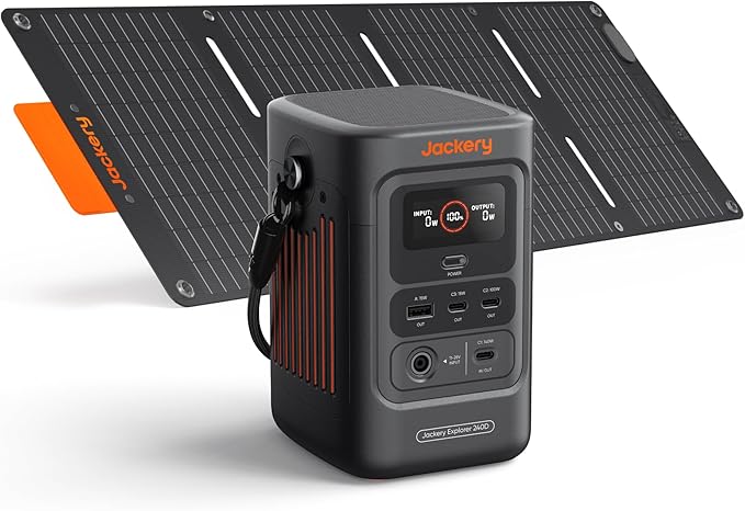 Jackery Explorer 240D Power Bank, 256Wh LiFePO4 Battery Portable Power Station, 200W DC Output with 40Wmini Solar Panel