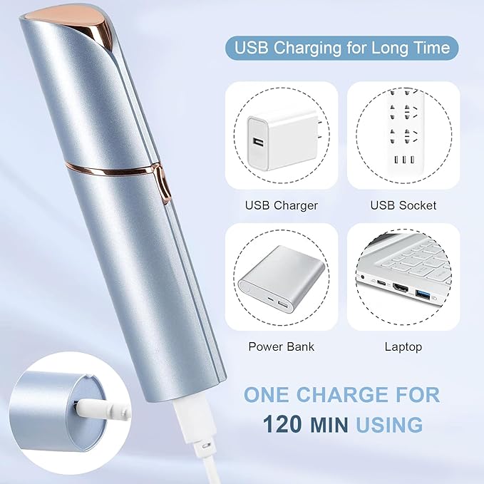 innobeaut Facial Hair Removal for Women, Electric Painless Facial Hair Remover for Face, Lip, Chin with USB Rechargeable, Blue(Device Only)