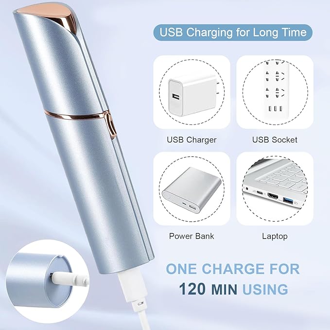 innobeaut Facial Hair Removal for Women, Electric Painless Facial Hair Remover for Face, Lip, Chin with USB Rechargeable, Blue (2 Pcs Heads)