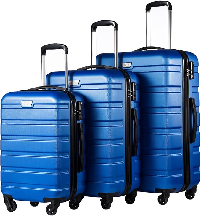 Coolife 3-Piece Lightweight Hardside Spinner Luggage Set with TSA Lock