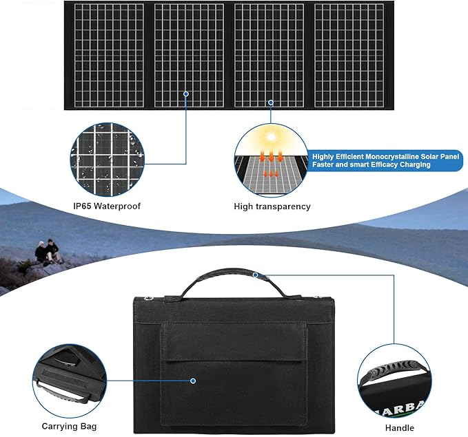 60watt Portable Solar Panels, Ip65 Waterproof Foldable Solar Panel Dual USB Ports QC3.0 DC 60W, Solar Charger for Small Power Station Camping Hiking Outdoor Activities