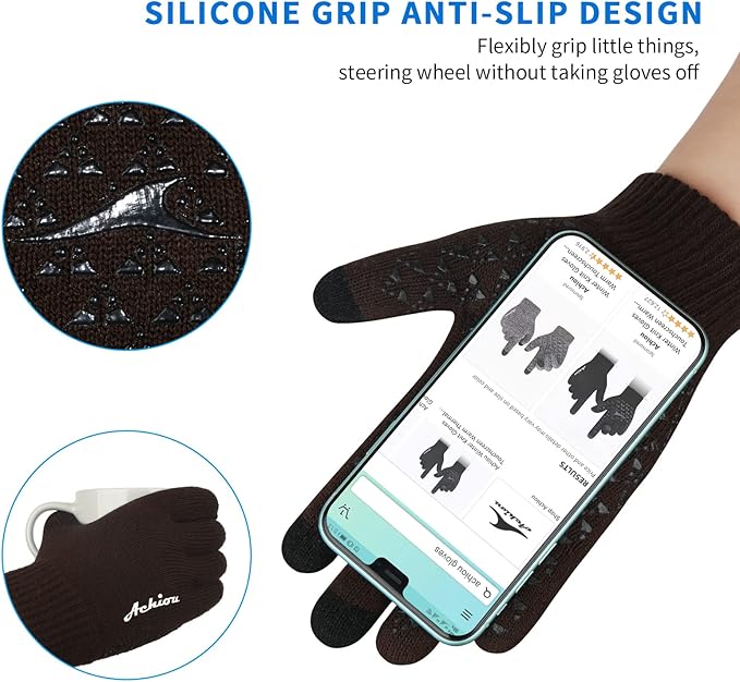Achiou Winter Gloves, Glove for Men Women, Upgraded Touch Screen Texting Warm Running with Thermal Soft Knit Lining
