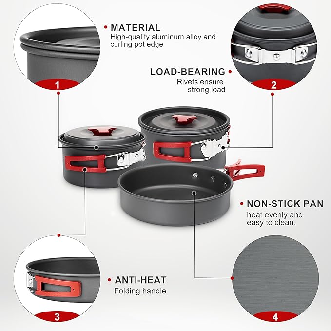 Alocs Camping Cookware, Portable Camping Essentials with Accessories, Camping Gear Camping Cooking Set for Outdoor Cooking, Backpacking, Hiking and Picnic.