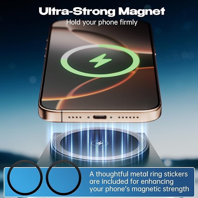 CyberDock 3-in-1 Wireless Charging Station for iPhone with Car Model 1:25 Scale, Qi2 Certified Mag-Safe Charger for iPhone iWatch AirPods, Rotating Charger with Ambient Light, 30W Adapter, Deep Blue