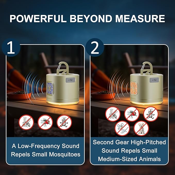 Portable Camping Light Camping Fan & Ultrasonic 3-in-1 Tent Lights USB Rechargeable 1200mAh Battery Outdoor LED Light & SOS Light ,with Hook Magnet Suitable for Indoor Outdoor Hiking (White)