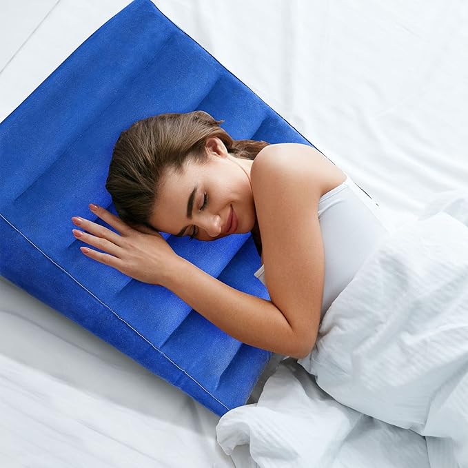 Inflatable Wedge Pillow, Portable Travel Wedge Pillow, Fast Inflation & Deflation Inflatable Wedge Pillows for Travel, Blow Up Sleeping Back Knee Bed (Blue)