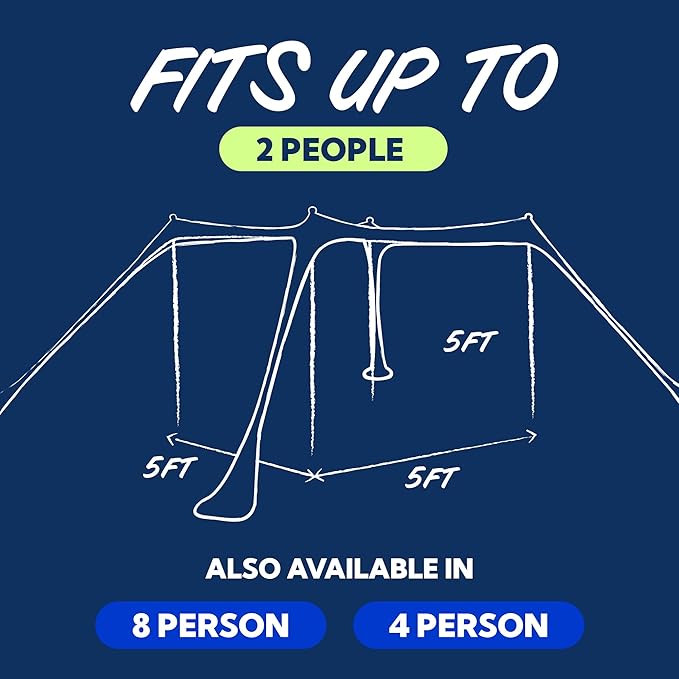 SUN NINJA Beach Tent Sun Shelter UPF50+ - Easy Pop Up Beach Canopy - Outdoor Shade for Camping Trips, Fishing, Backyard Fun Picnics - Sand Shovel, Ground Pegs & Stability Poles