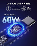 Short USB A to USB C Cable 3FT, USB C Fast Charging Cable, Durable Braided USB to USB Type C Cord for Car iPhone USB C Charger for iPhone 17/16/15/Pro Max/Plus, Samsung Galaxy S23 and More-2Pack Gray