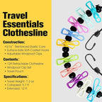 Clothesline Camping Essentials, Elastic Travel Clothes Line Camping Gear for Outdoor Glamping, Cruise and RV Must Haves, 4 Count