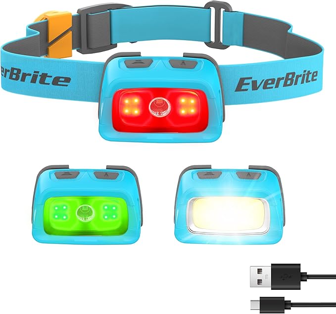 EverBrite Rechargeable Headlamp, 350 Lumens Headlamp with Red Light and Memory Function, 7 Modes Running Headlamp, Bright Headlamps for Camping, Fishing, Hunting, Night Vision