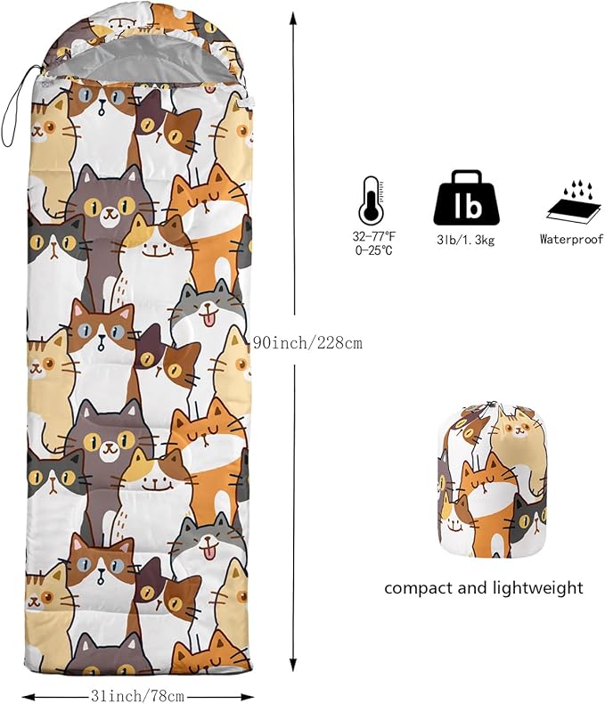 Sleeping Bags for Adults and Kids Backpacking Camping Sleeping Bags for Girls and Boys Lightweight Waterproof Cold/Warm Sleeping Bag for Season Camping Essentials Outdoor Travel with Compression Bags