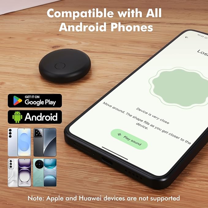 Android Air Tracker 4 Pack, Bluetooth Tracker for Android, Works with Google Find My Device App, Smart Item Locator for Keys, Wallet, Luggage, Bags - 2 White & 2 Black, Includes 2 CR2032 Batteries