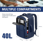 Travel Backpack, Extra Large 50L Flight Approved Carry on Backpack, Expandable Waterproof Business Suitcase Daypack Big Bag Fits 18.4 Inch Laptop, Blue