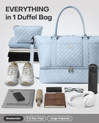 HOTOR Travel Duffel Bag - Weekender Bags for Women, Gym Tote Bags with Shoe Compartment, Carry On Overnight Bag with Toiletry Bag for Travel Essentials and Travel Accessories, Blue, 15.8"×18.1"×8.7"