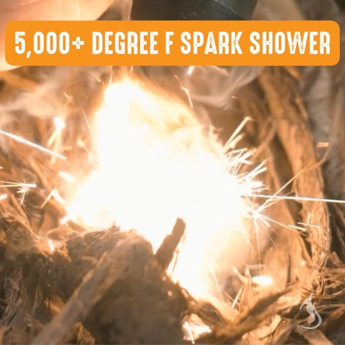 Ferro Rod Fire Starter Drilled Flint and Steel Survival Tool Kit with High Visibility Paracord Lanyard and Weatherproof Striker