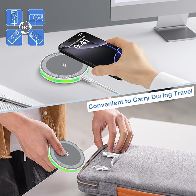 iPhone 17 16 Pro Max Wireless Charger Fast Charging Pad for iPhone 16e/17 Pro/Air/17/16/16 Plus/16 Pro/15/15 Pro Max/15 Plus/15 Pro/14, 15W Android Wireless Charger Station with QC3.0 Adapter