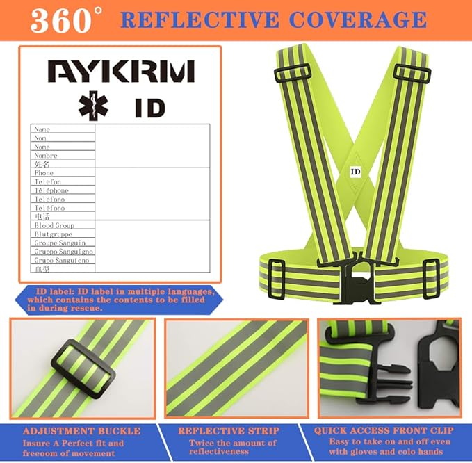 AYKRM 9 color High Visibility Reflective Vest Running Gear High Vis Adjustable Safety Vest