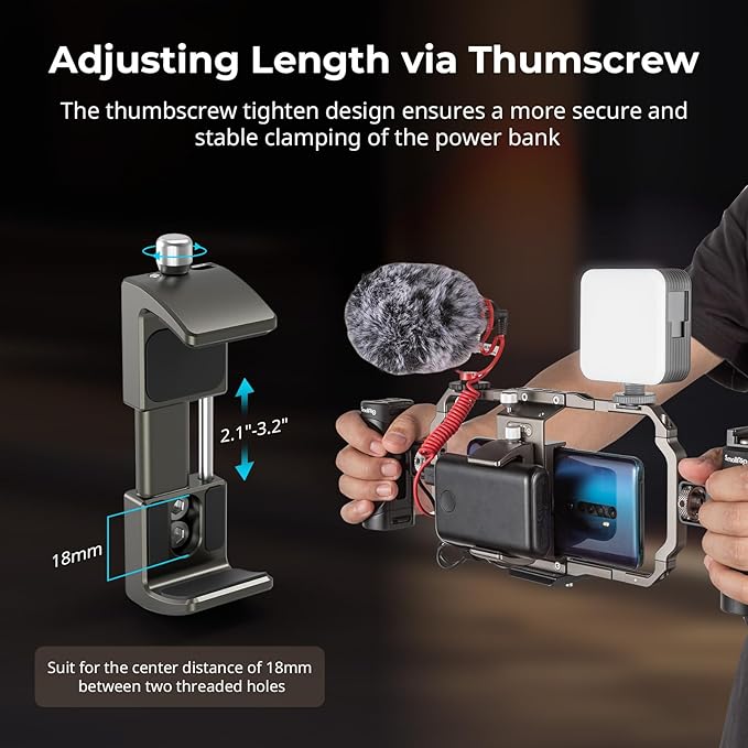 SMALLRIG Power Bank Holder, Power Bank Clamp Mount for Camera, Compatible with Width Range 2.1"–3.3" and Thickness Range 0.6"–1" Power Banks2790