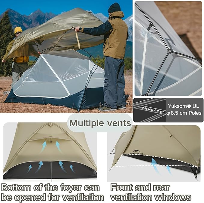 Naturehike Mongar UL Tent [2025 Upgrade] 1.5kg/3.3lb Ultralight Tents,1/2 Person Backpacking Tent,4 Modes of use, Waterproof,Hiking Tents for Camping