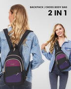 LOVEVOOK Sling Bag for Women, Sling Backpack Crossbody Bag Convertible, Small Diaper Bag Hiking Daypacks Water-resistant, Travel Shoulder Bag Chest Bag, Black Blue Purple