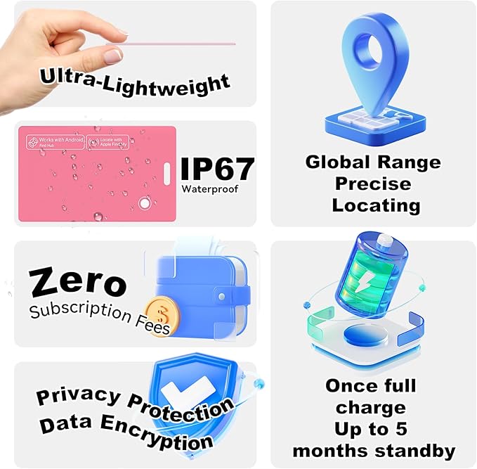 Dual Platform(Both iOS&Android) Rechargeable Air Tags Wallet Tracker Card, Smart Wallet Finder, Compatible with Apple Find My & Google's Find Hub, Item Locator, Wireless Charging (Pink-1 Piece)