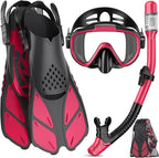 Snorkeling Gear for Adults Men Women,4 in 1 Snorkel Set with Panoramic View Diving Mask Anti-Fog Anti-Leak,Dry Top Snorkel,Fins and Travel Bag for Swimming,Snorkeling and Travel Diving