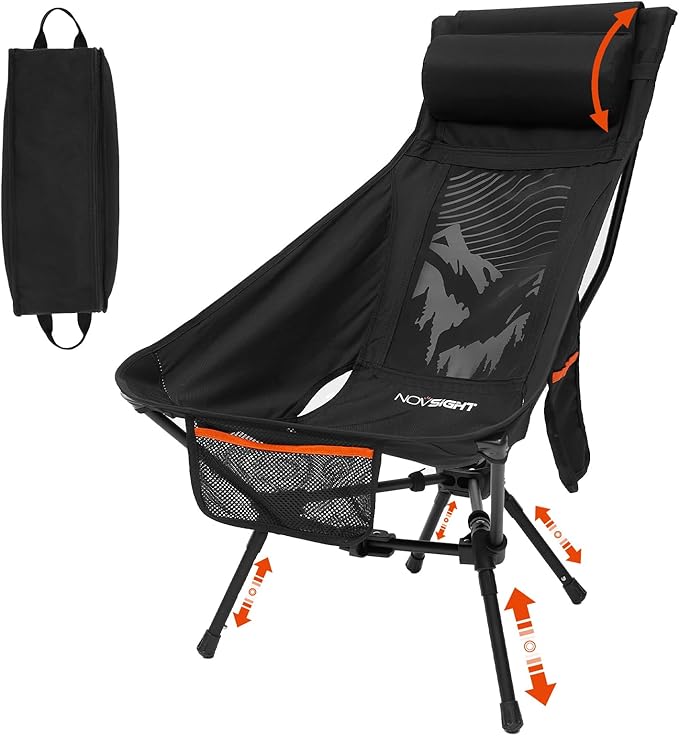 NOVSIGHT Camping Chairs - Folding Portable Camp Chair, High Back Camping Chair with Headrest, Outdoor Comfortable Camping Chair for Adults Hiking Backpacking